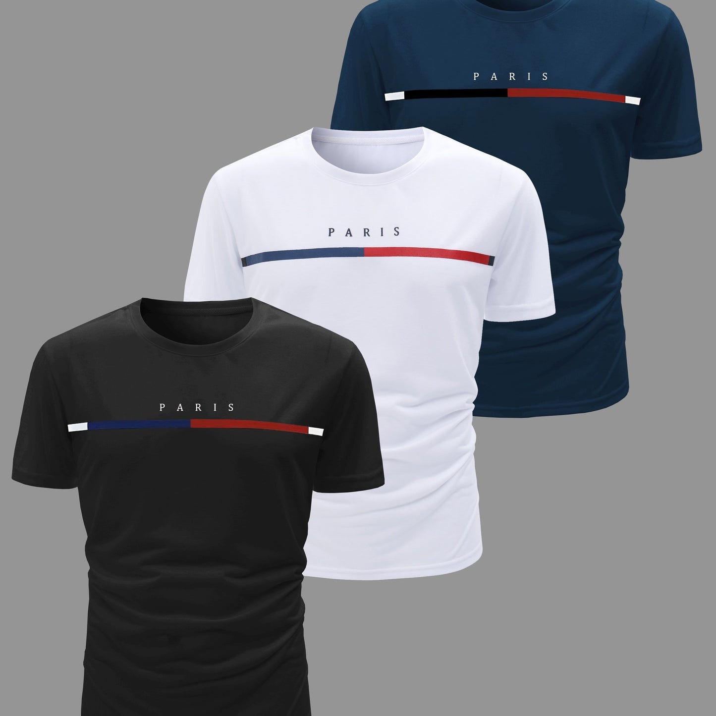 3 Men's Casual Short Sleeve Crew Neck T-shirts, ideal for summer activities and outdoor wear.