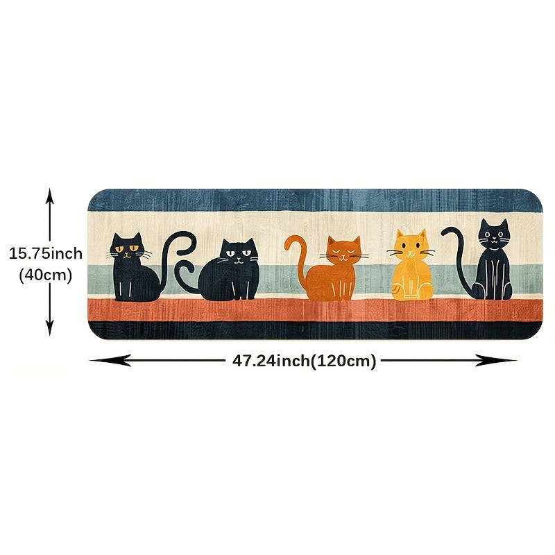 Polyester Doormat with Adorable Cat Design - Non-Slip, Easy to Hand Wash Mat for Kitchen and Living Room, Water-Resistant Rug for Bathroom - Includes 1 Piece