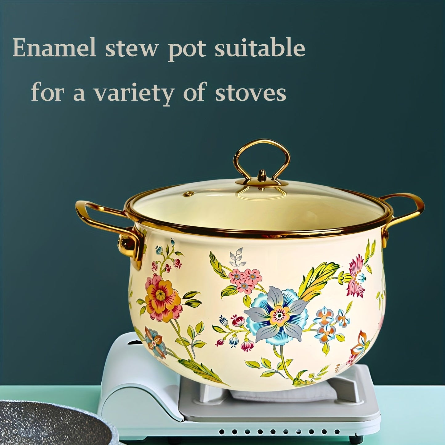 Dual-handled Enamel Soup Pot with Large Capacity - Non-Stick, Dishwasher Safe, Colorful Floral Design for Healthy Cooking in Phnom Penh, Fresh Small, Double Ears