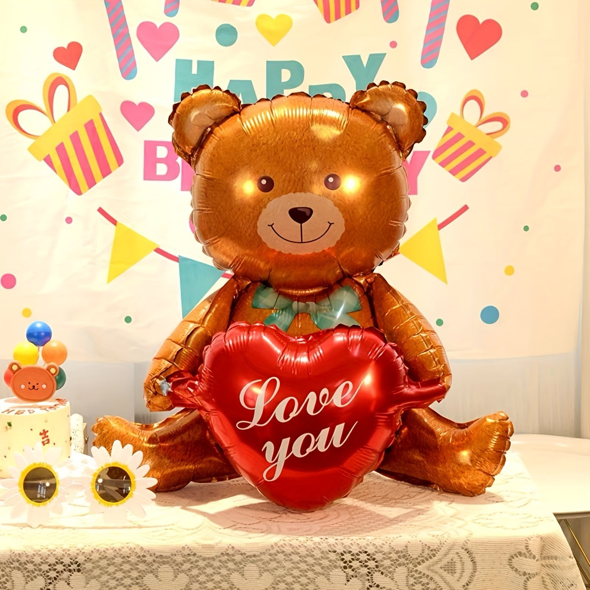 27-inch Valentine's Day teddy bear and heart balloon made of mixed color aluminum film, suitable for various events and ages 14+