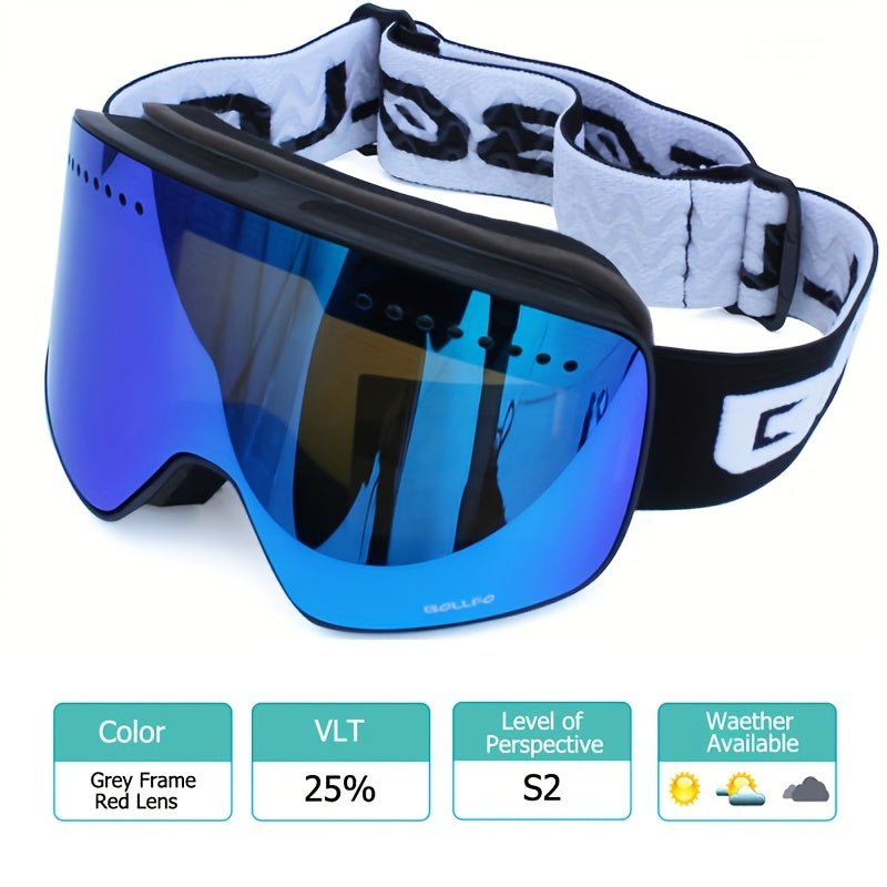 BOLLFO Anti-Fog Ski Goggles for Adults with Magnetic Double Layer Lens, Durable Frame, and Multiple Color Options.