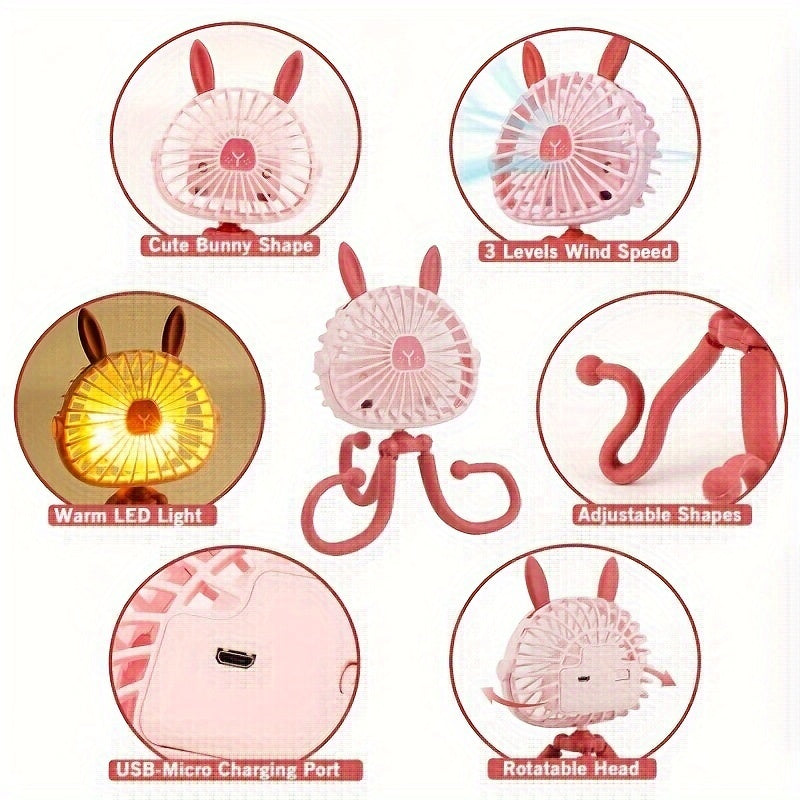 The Rabbit Octopus USB Fan is a cute and convenient portable fan that comes with a flexible stand and a mini clip-on design. Perfect for use in strollers, beds, dorms, desks, and more, this quiet and rechargeable fan is ideal for use at home or while