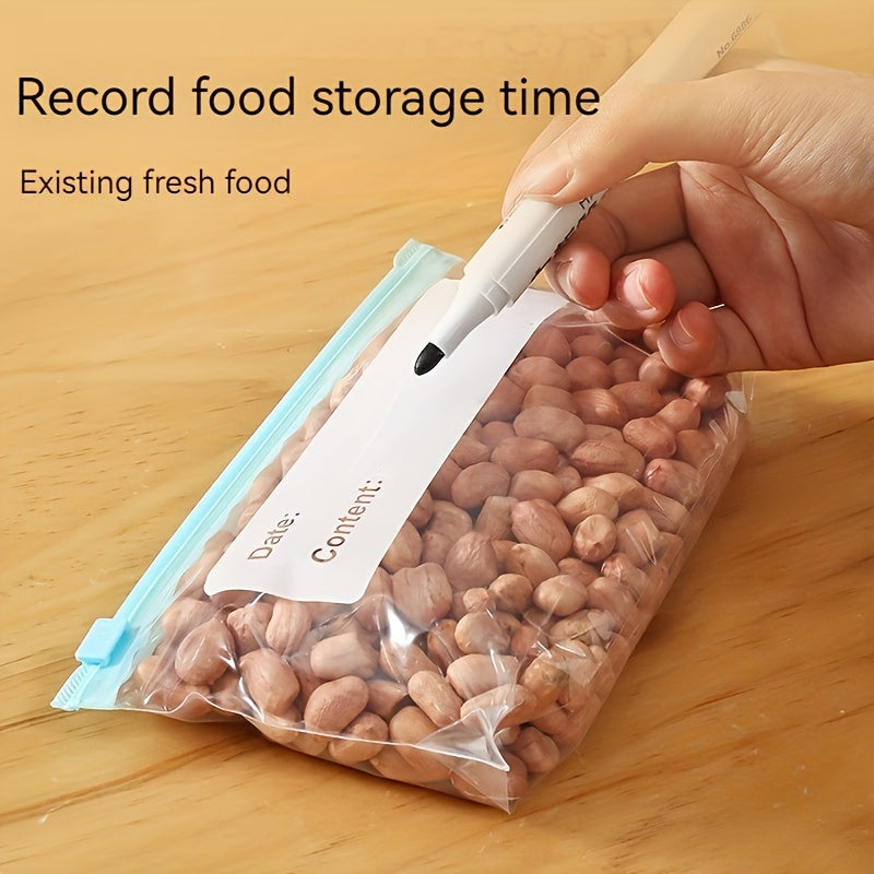 A set of 45 food storage bags featuring ziplock closures, designed for keeping fruits, grains, vegetables, and meat fresh with anti-odor seal technology. Perfect for organizing and storing in the kitchen, these bags are food contact safe.