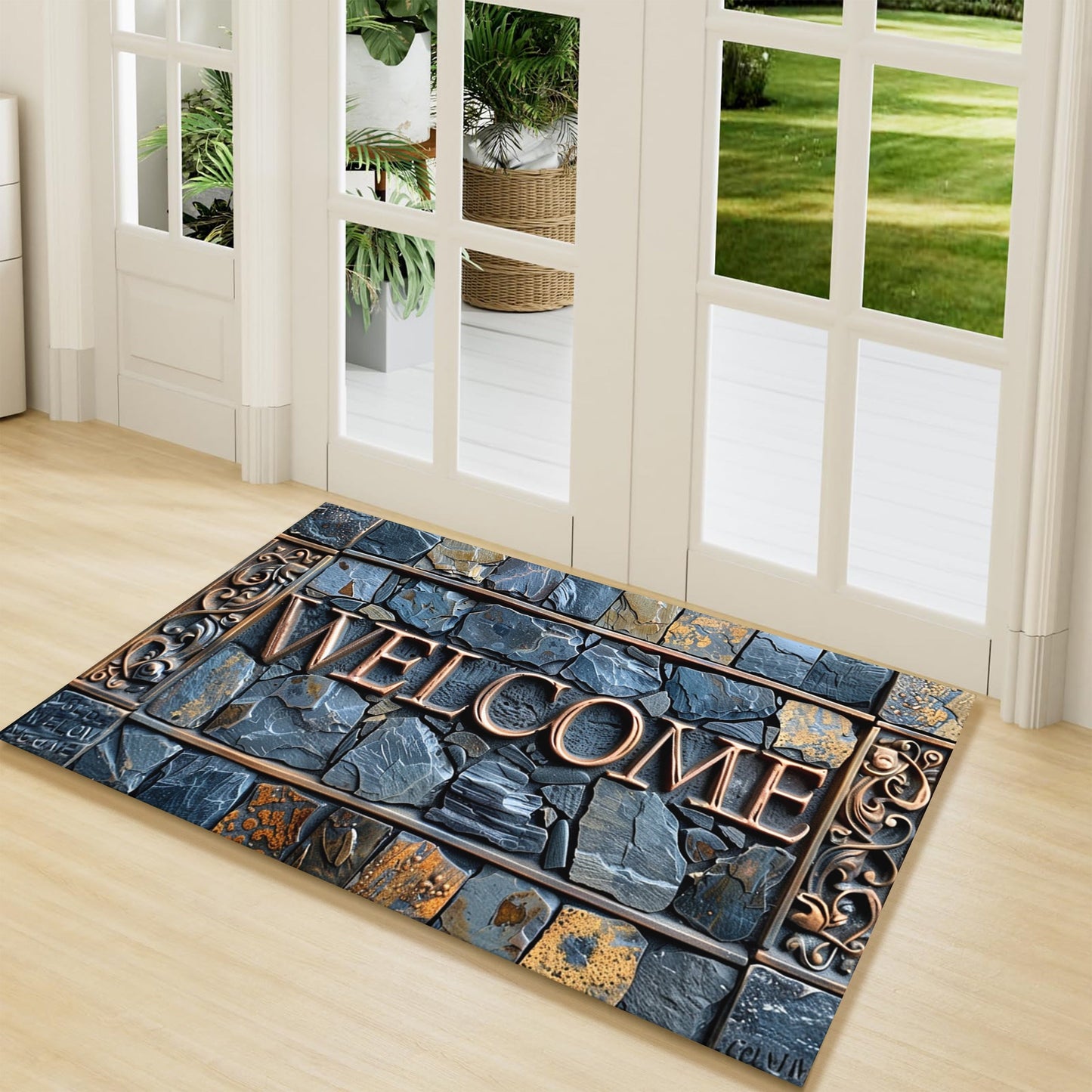 3D Real Stone Pattern Cobblestone Welcome Mat - Durable, Non-Slip & Waterproof, Easy to Clean Polyester Mat for Home Decor, Ideal for Entryway, Living Room, Bathroom, and Outdoor Spaces.