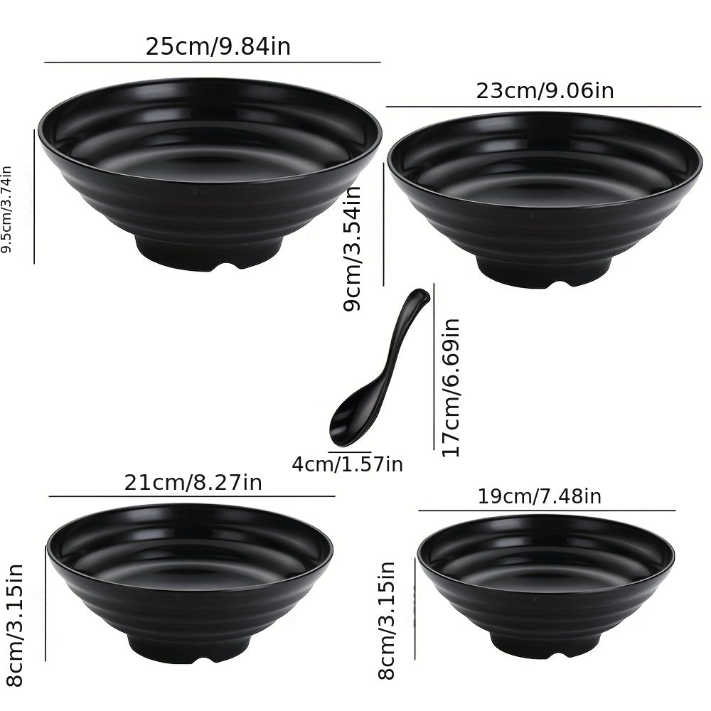 Unbreakable Japanese Ramen Bowl Set with Spoon, Large Bowl for Pho Thai Miso Udon, Dishwasher & Microwave Safe, BPA Free, Black