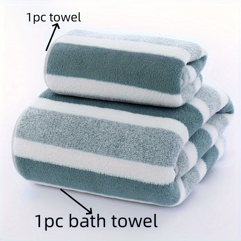 Soft and absorbent striped bath and hair towel set for spring and summer.