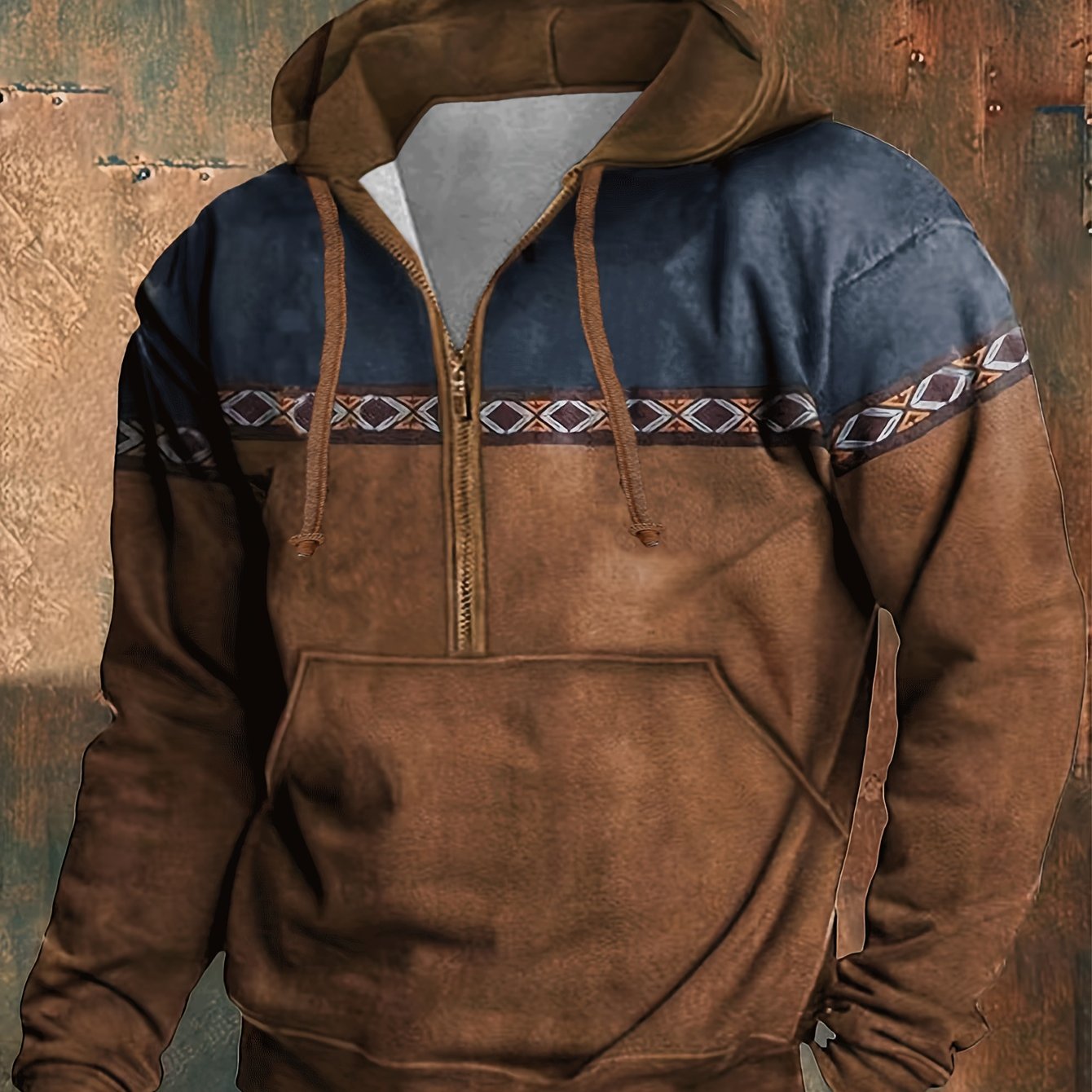 Men's Plus Size Contrast Color Hoodie for Fall/Winter