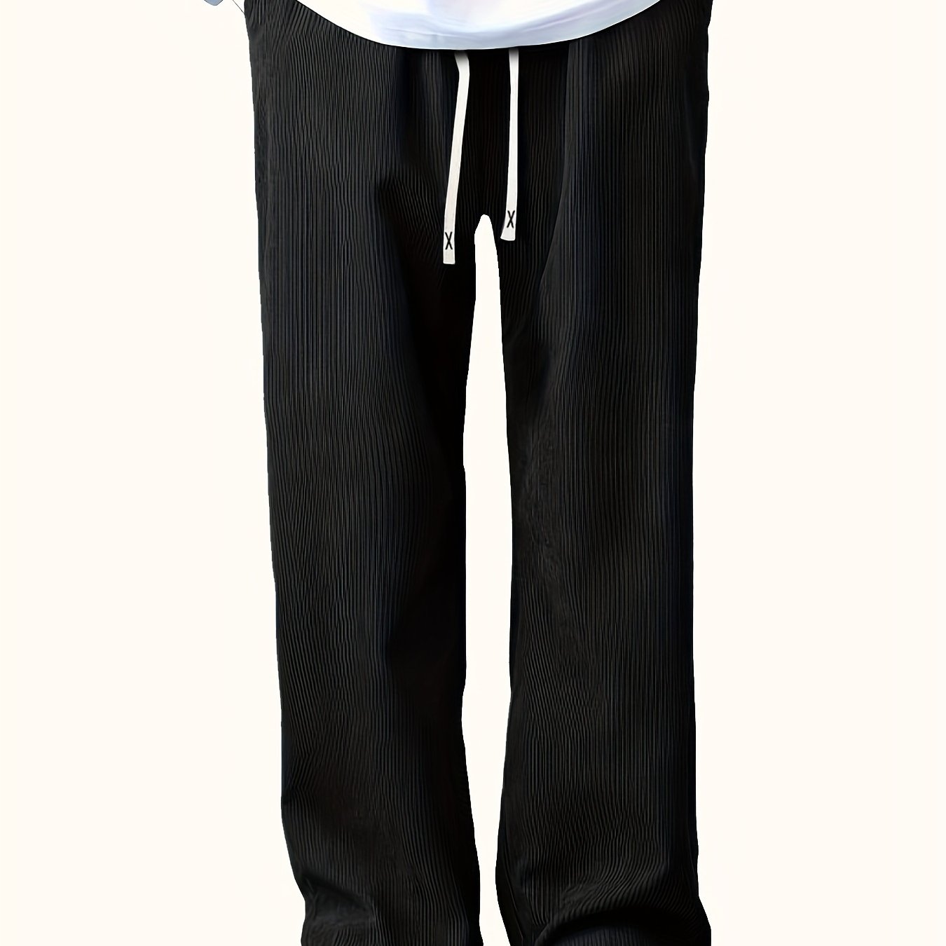 Loose straight-leg corduroy sweatpants in solid color, made of polyester blend with pockets and non-stretch fabric.