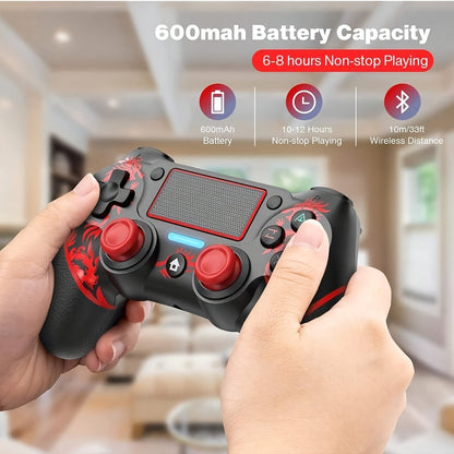 Wireless PS4 Controller with Dual Vibration, 6-Axis Controls, 3.5mm Audio Jack, Multi-Touch Pad, Red & Black Design. Compatible with PS4/Slim/Pro/PC/ios/Android/Tablet/Steam. Perfect for