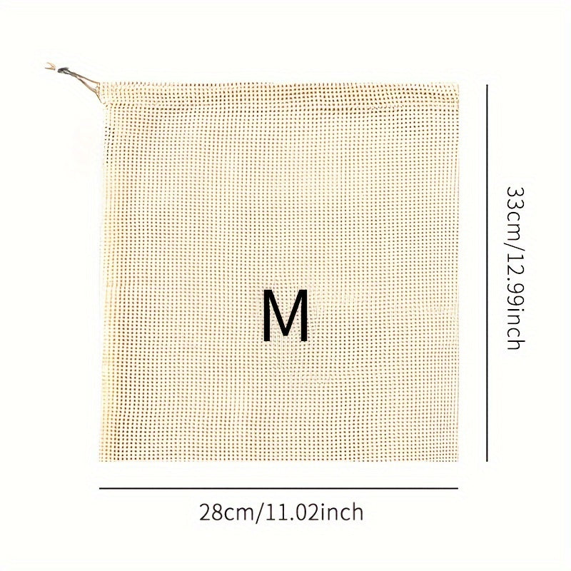 Reusable mesh vegetable bags, ideal for storing produce and gift-giving. Features a drawstring design for convenient access and organization. Great for reducing plastic waste.