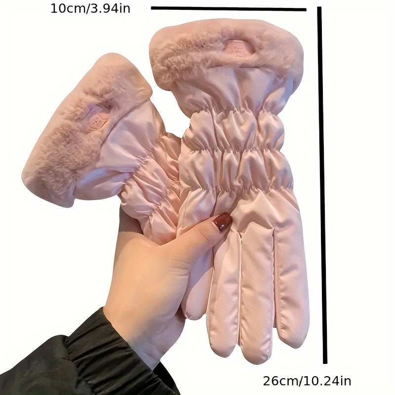 Winter gloves for women that are touchscreen-compatible, featuring a thick and warm fleece lining ideal for skiing, cycling, and outdoor activities.