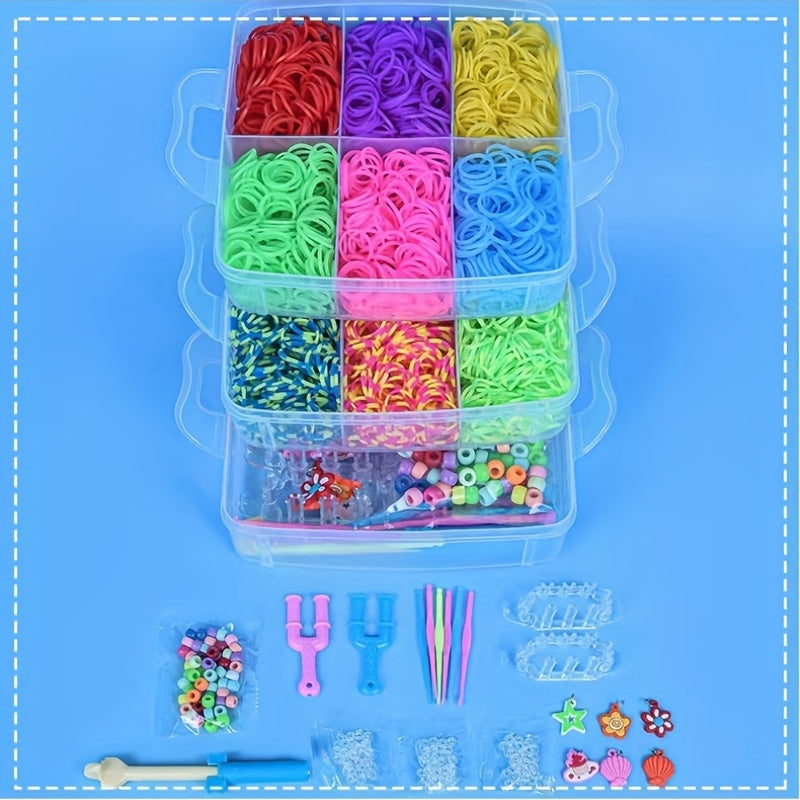 DIY crafting jewelry accessory making supplies set with 4500 pieces of rainbow rubber bands in 15 colors, perfect for making hair bands and jewelry.