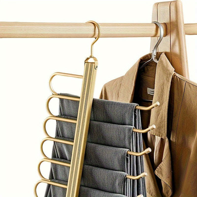 Golden Over-the-Door Metal Hook Rack - Sleek and Space-Saving Design with Multiple Hooks for Hanging Coats, Towels, Bags, and Robes. Organize your Home with this Elegant Foldable Door Hook Organizer, Perfect for Clothes and Accessories.