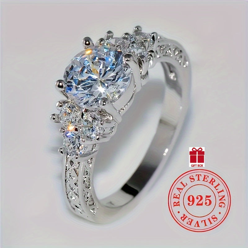 Stunning 925 Sterling Silver Women's Anniversary Ring with Sparkling Cubic Zirconia Detailing, Ideal for Weddings, Parties, and Valentine's Day. Comes in a Beautiful Gift Box - A Dazzling Addition to Your Collection of Fashion Jewelry, Perfect for