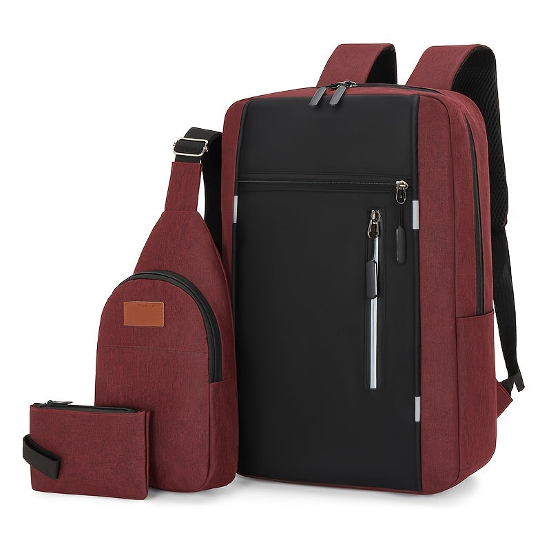 Stylish laptop backpack for Valentine's Day ideal for daily commuting and business. Includes three-piece set with large storage capacity for books and waterproof, durable design for travel.