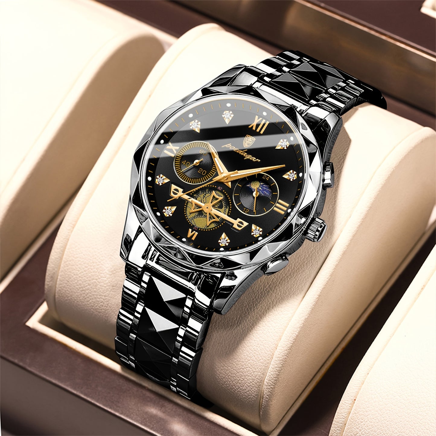 New luxury stainless steel waterproof watch for men and women, perfect for leisure and business, ideal gift for both genders.