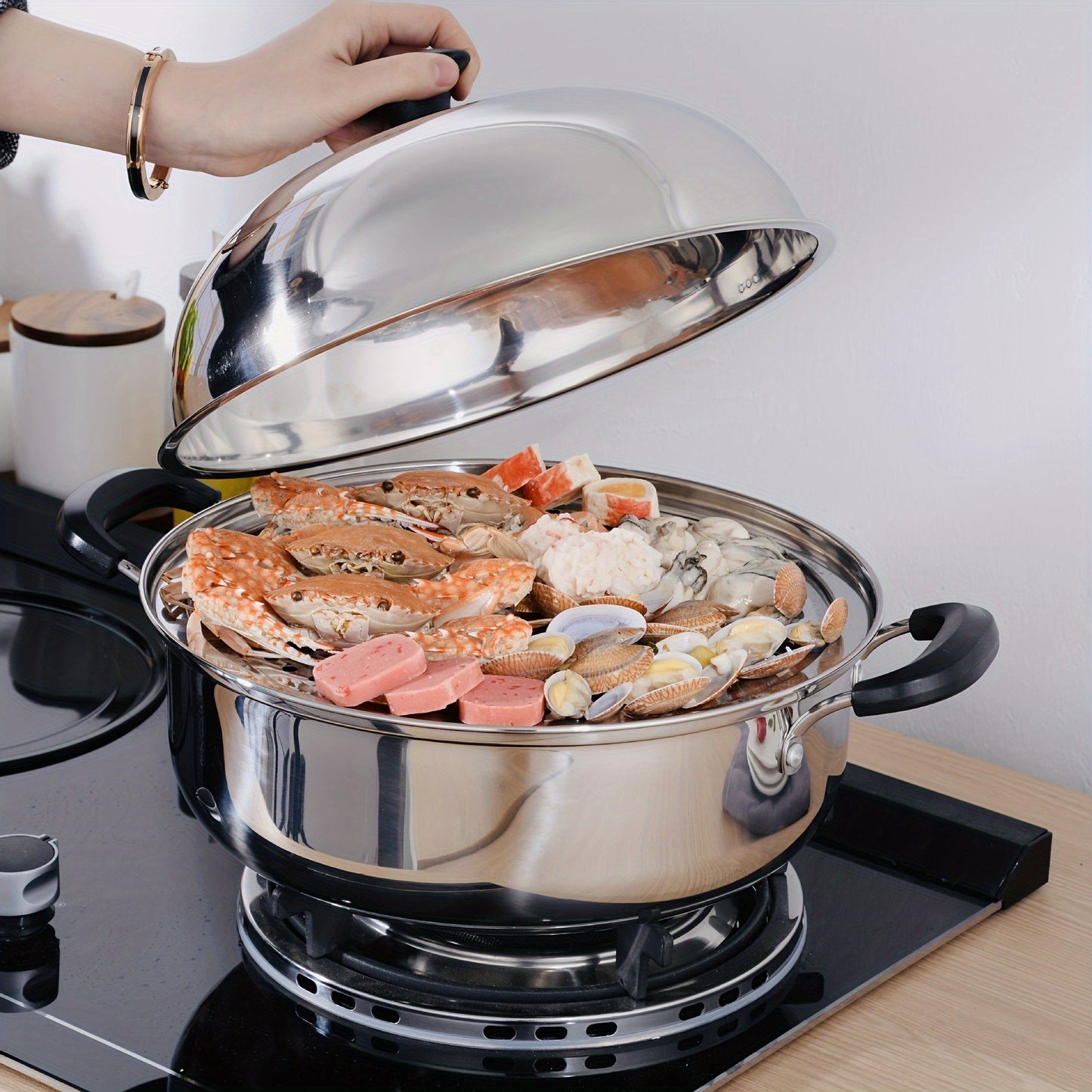 Durable and Versatile Stainless Steel Steamer Pot for Home Cooking - Works with Electric and Gas Stoves