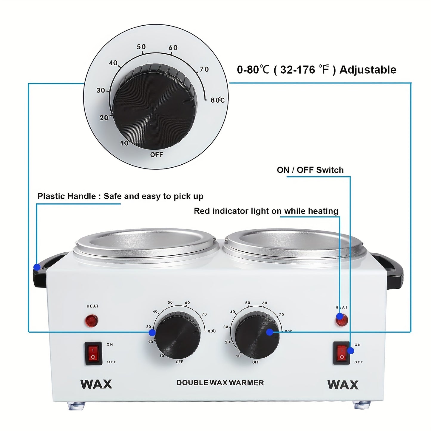 Dual waxing machine with adjustable temperature for professional hair removal in salons.