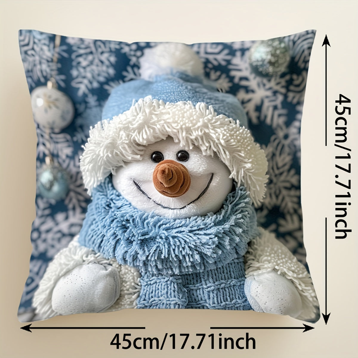 Christmas Snowman & Tree Print Pillow Cover 44.96cm - Festive Home Decor for Sofa, Living Room, Bedroom | Single-Sided Design, Zip Closure, Hand Washable Polyester, Christmas Decor