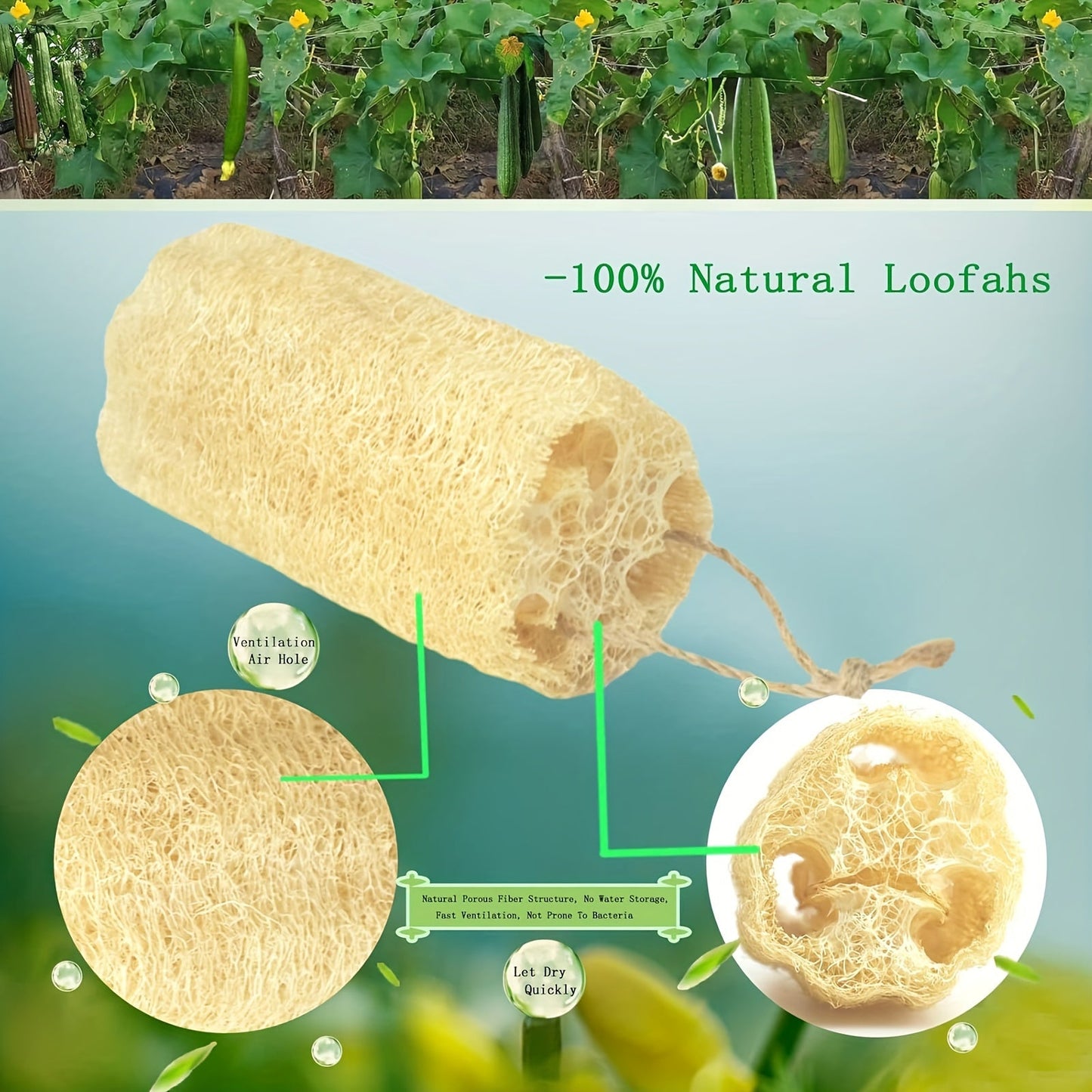 A set of four natural loofah sponges made from wood pulp fiber. These rectangular sponges are lightweight and made from non-woven fabric, making them reusable for various purposes such as bathing, spa treatments, skincare, kitchen cleaning, dishwashing