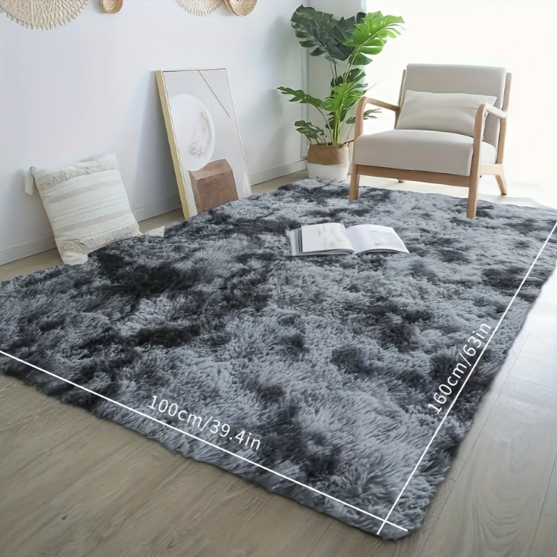 Cozy Shaggy Tie-Dye Rug for Bedroom & Living Room - Non-Slip, Hand-Washable Floor Mat made of Soft Polyester, Ideal for Home Decor