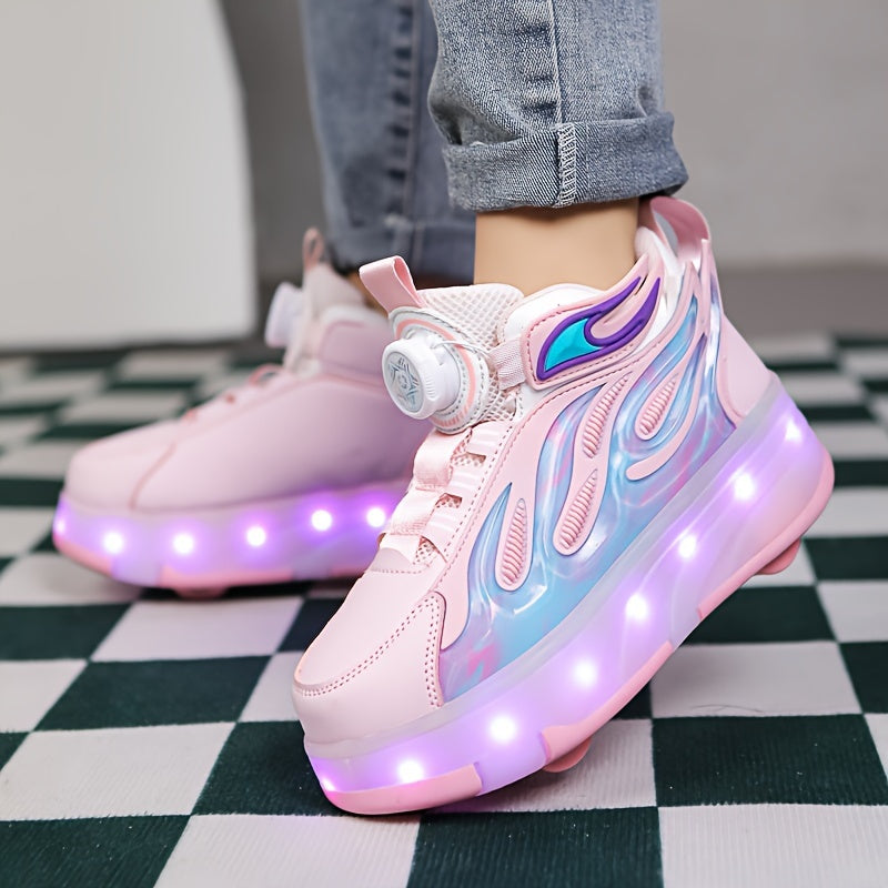 2024 Unisex Kids LED Roller Skates with Dual Wheels, Retractable, Abrasion Resistant, for Ages 14 and Under, All-Season Outdoor Roller Skating Shoes.