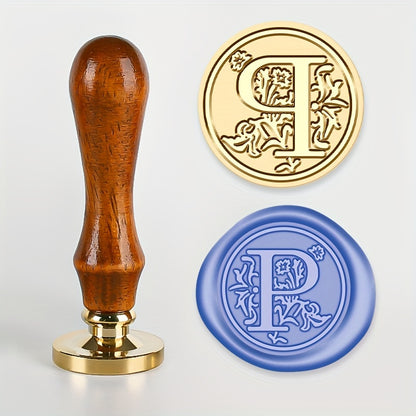 1 set of a 26-letter series Wax Seal Stamp with a Retro Wood Handle and Brass Head for various uses such as Thanksgiving Cards, Envelopes, Gift Wrapping, and Wedding Invitations featuring a