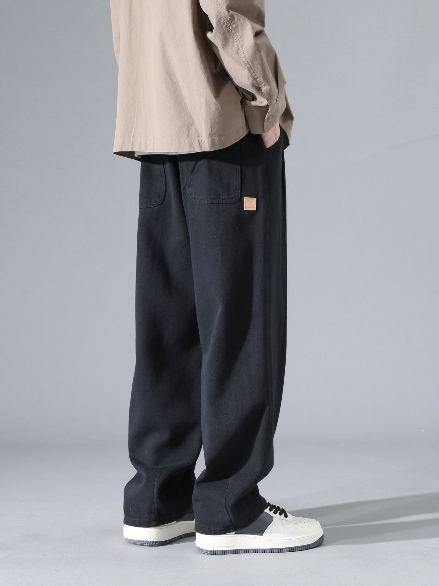 Men's Vintage-Inspired Cotton Cargo Pants - Casual, Wide-leg with Drawstring, Ideal for Spring/Fall/Winter