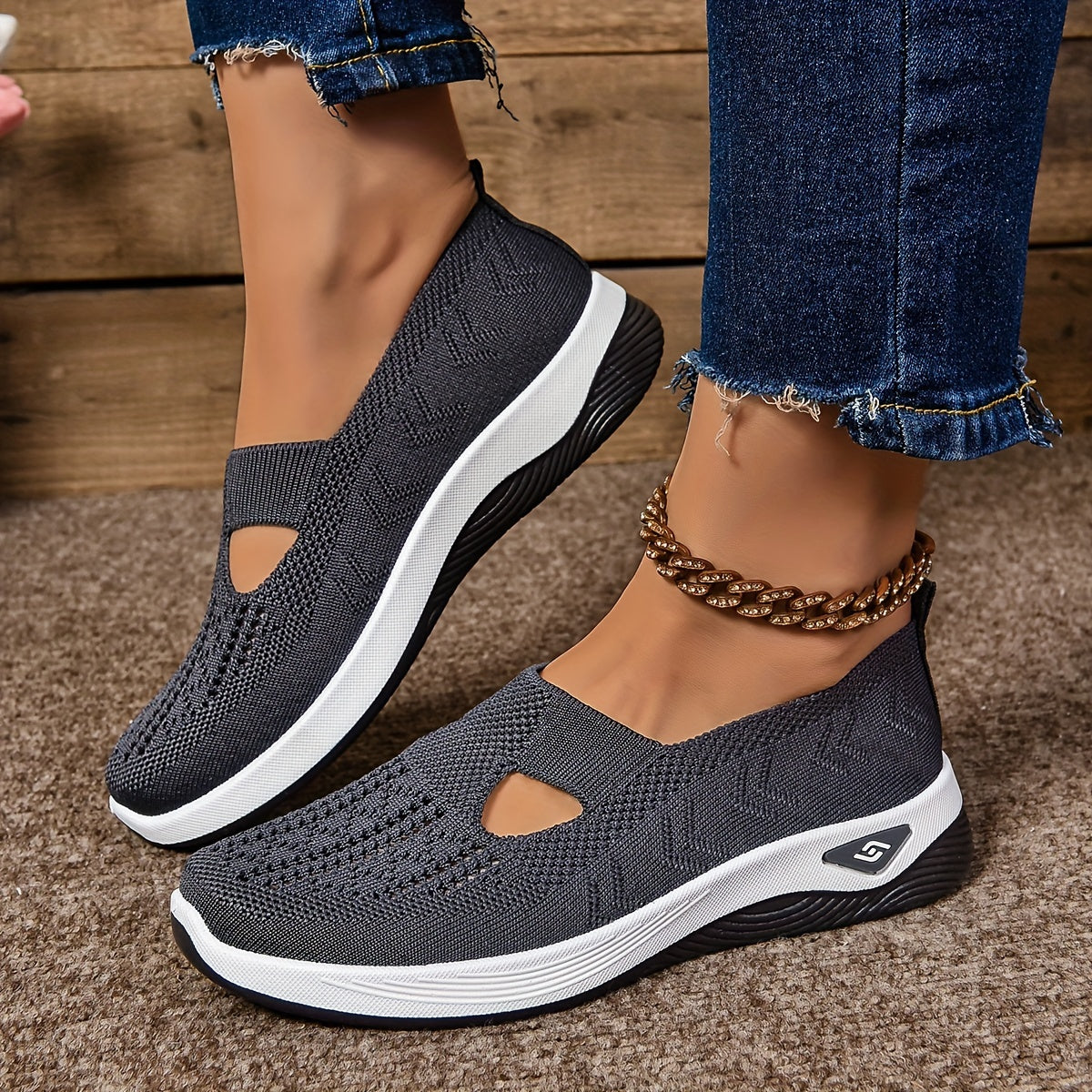 Breathable knit sneakers with PVC sole for year-round comfort.