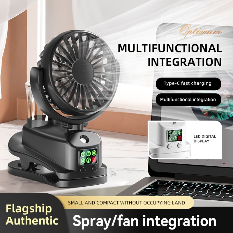 Introducing a convenient 2-in-1 USB fan and humidifier! This portable desktop fan offers 4 adjustable wind speeds and 2 humidity levels for customizable comfort. Operating silently at 360°, it keeps you cool and comfortable round the clock. Perfect for