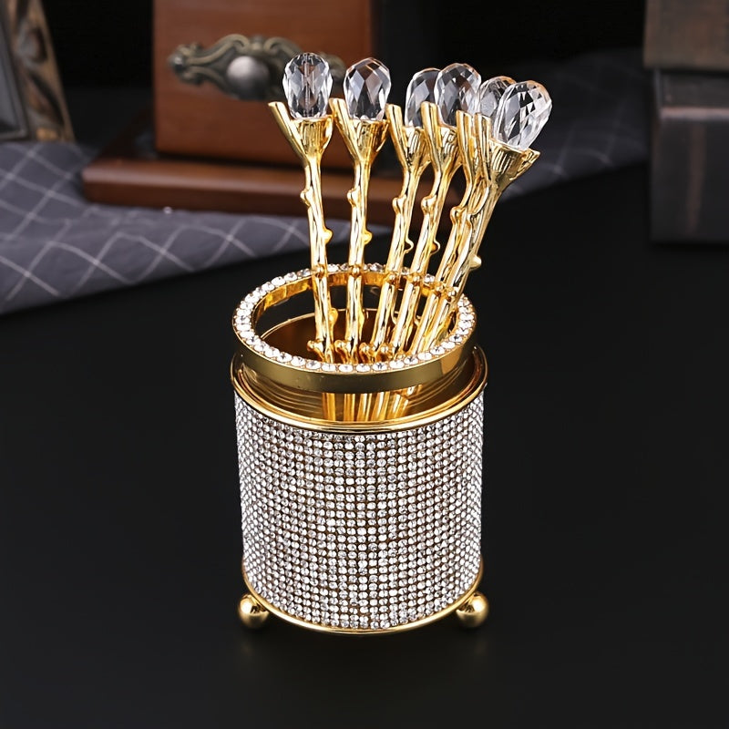 Set of 6 Soon spoons with a storage bucket, featuring European-style light luxury iron spoons. Perfect for serving afternoon tea desserts in high-end homes or restaurants. Comes with a storage bucket for easy organization. Ideal for use in home kitchens