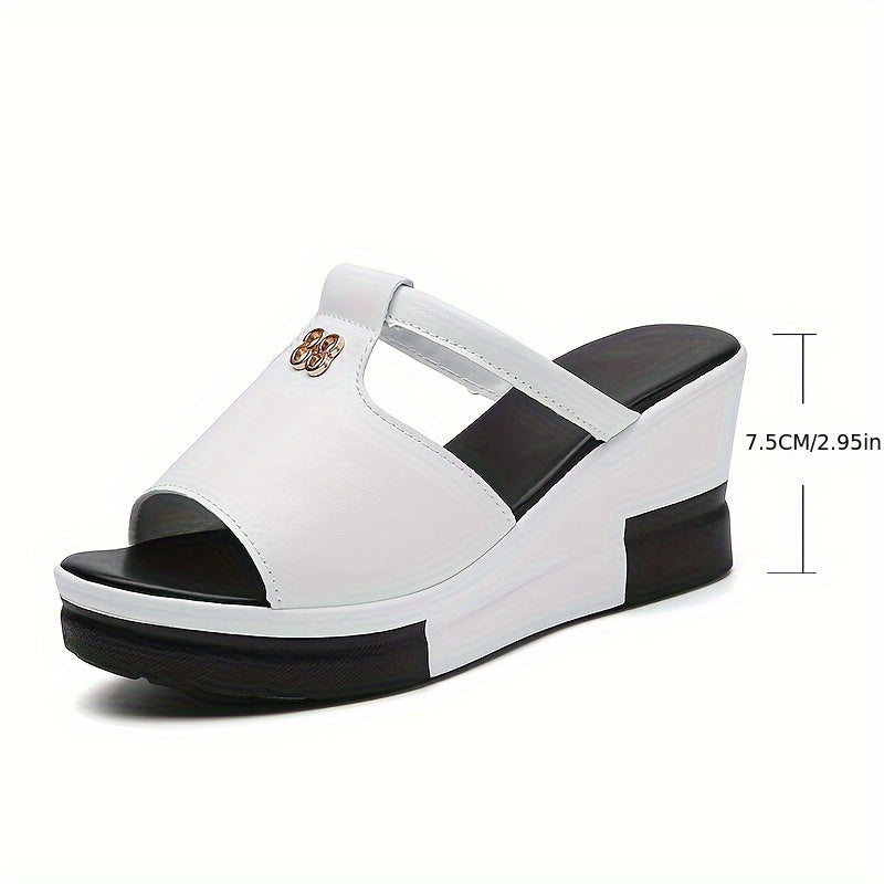 Stylish women's wedge sandals with open toe and faux leather cover, perfect for summer casual wear with a comfortable sole.