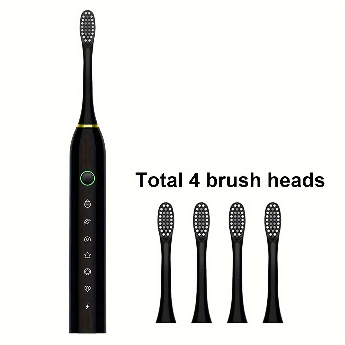 Rechargeable USB electric toothbrush with 6-speed vibration and 28000 VPM power, includes 4 or 8 special soft brush heads for adults.