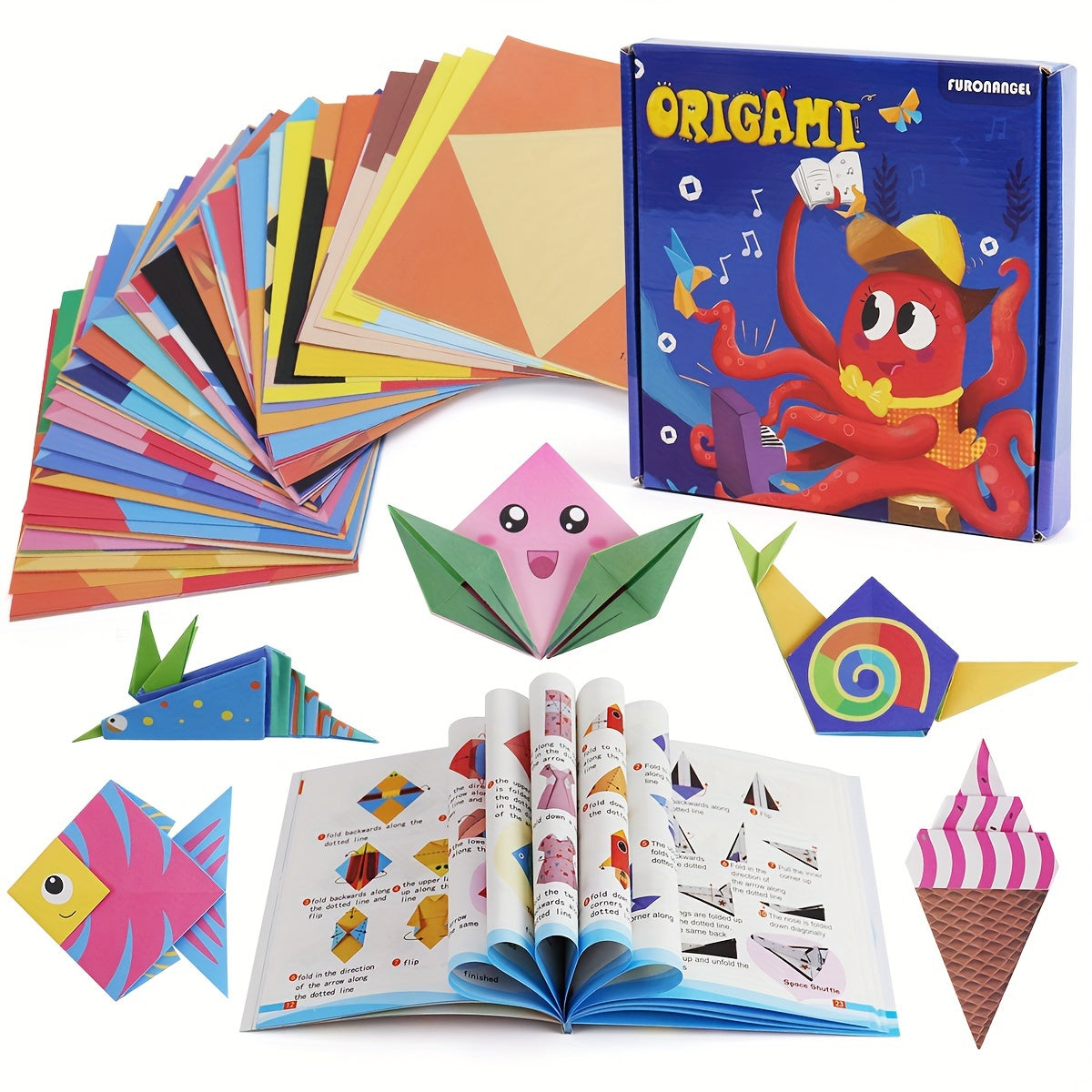 Craft origami paper set includes 108 sheets in 54 colorful patterns with an easy origami book for kids' art projects.