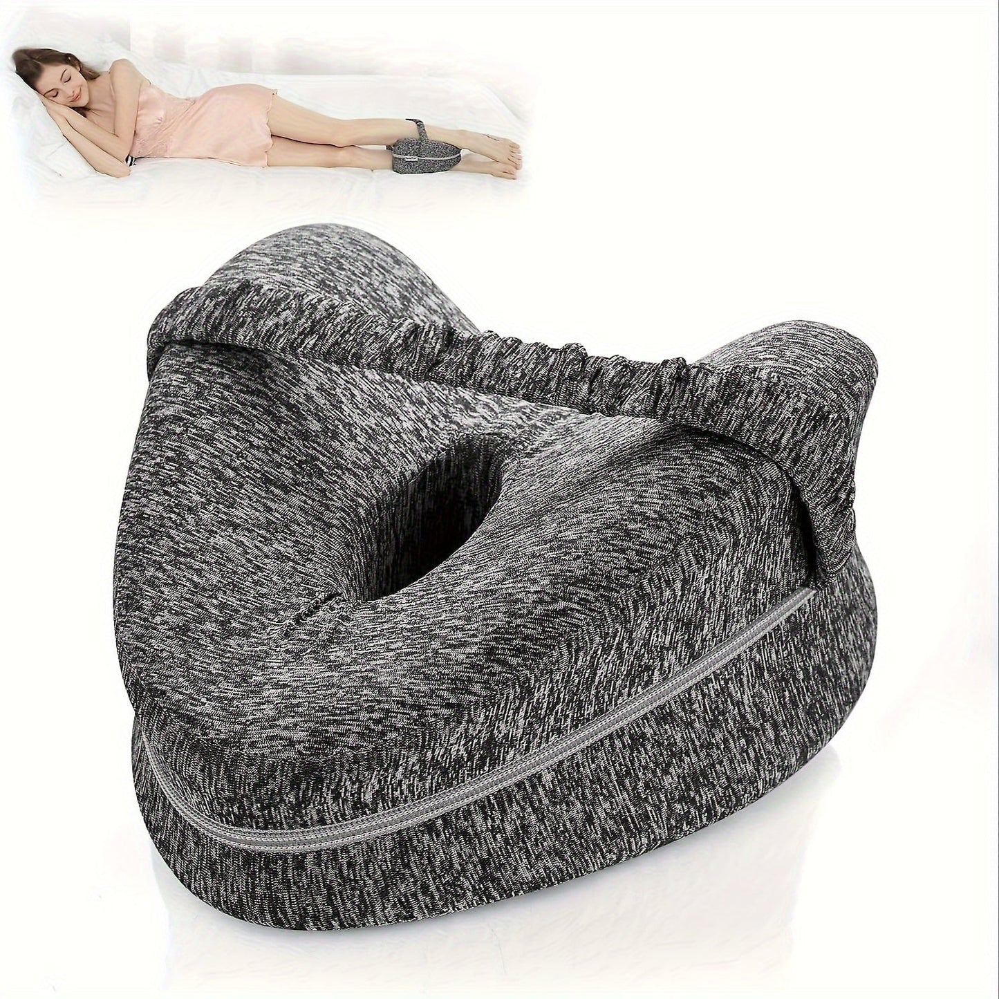 Soft and comfortable plush memory foam leg and waist support pillow designed for side sleepers. Ideal for pregnancy shaping and leg toning, this non-slip pillow is machine washable and comes in gray. Features a contoured design and soft polyester cover