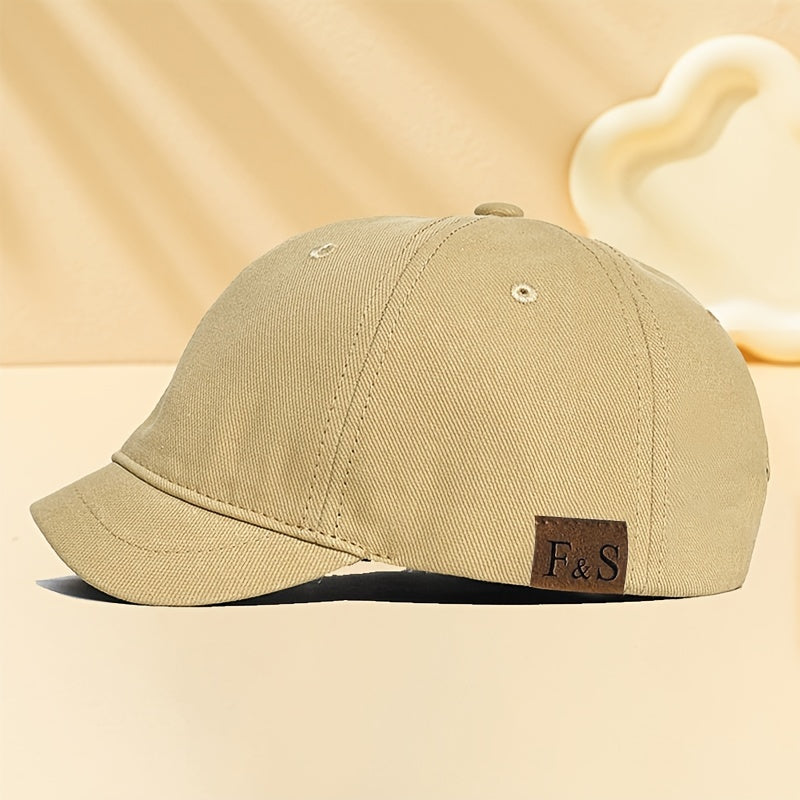 F&S Vintage-Inspired Baseball Cap with Faux Leather Patch - Adjustable and Sun-Protective. Classic European & American Fashion Accessory with Short Brim, Polyester, Woven Fabric.