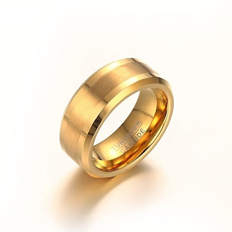 [Customer Favorite] Stylish 8mm Gold-Plated Tungsten Carbide Ring, Ideal for Fashionable Couples - Perfect for Engagement or Wedding, Featuring Beveled Edges - Suitable for Men and Women