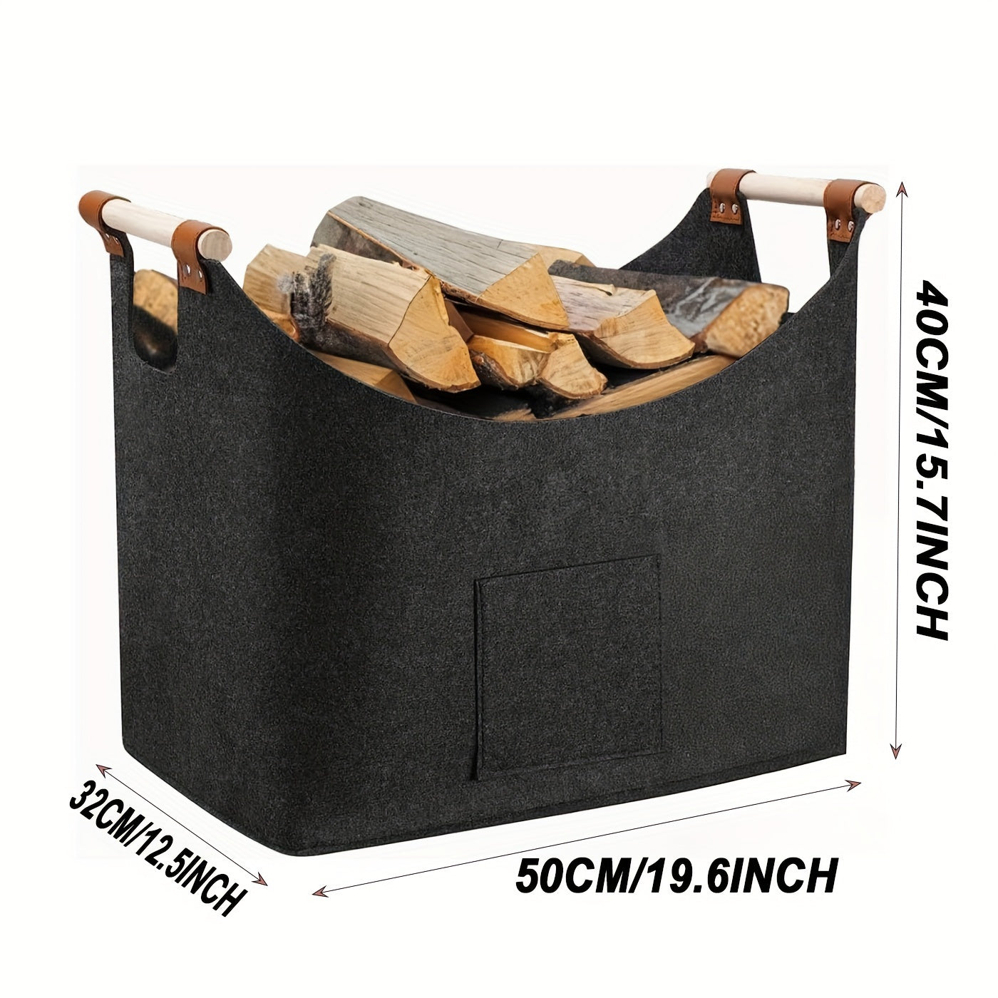 Extra Large Foldable Log Basket for Fireplaces, 55L Stronger Felt Wood Basket with Longer Handles, Ideal for Indoor Wood Burner, Holds Firewood & Vegetables, Dark Gray Color