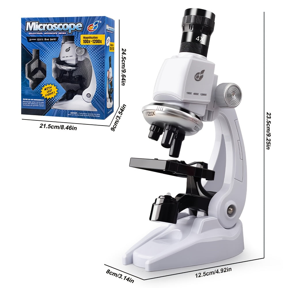 1pc LINKBEST Educational Microscope for Teens, High-Definition Portable Science Experiment Kit with LED Illumination, Stage Clips, Objective Lens 100x-1200x, for Home School Learning and