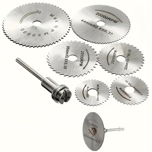 7/8pcs/Set High Speed Steel Cutting Blade for Woodworking, Rotary Electric Disk Tools, cutting Wood, Plastic, Copper, Aluminum, Soft Metal. Washable and requires no assembly.