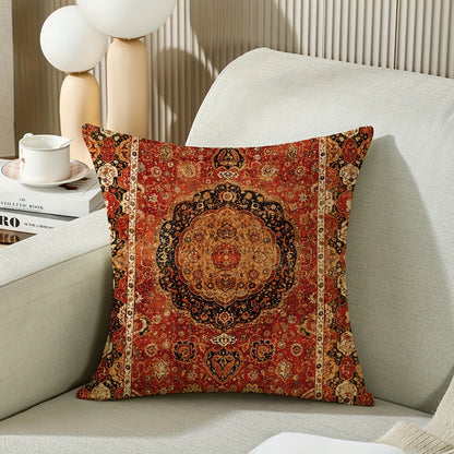 4 Boho Pillow Covers, 45.72x45.72 cm, Orange Red Ethnic Design, Outdoor Square Linen Cushion Covers for Home Sofa Bed Couch (No Pillow Core)