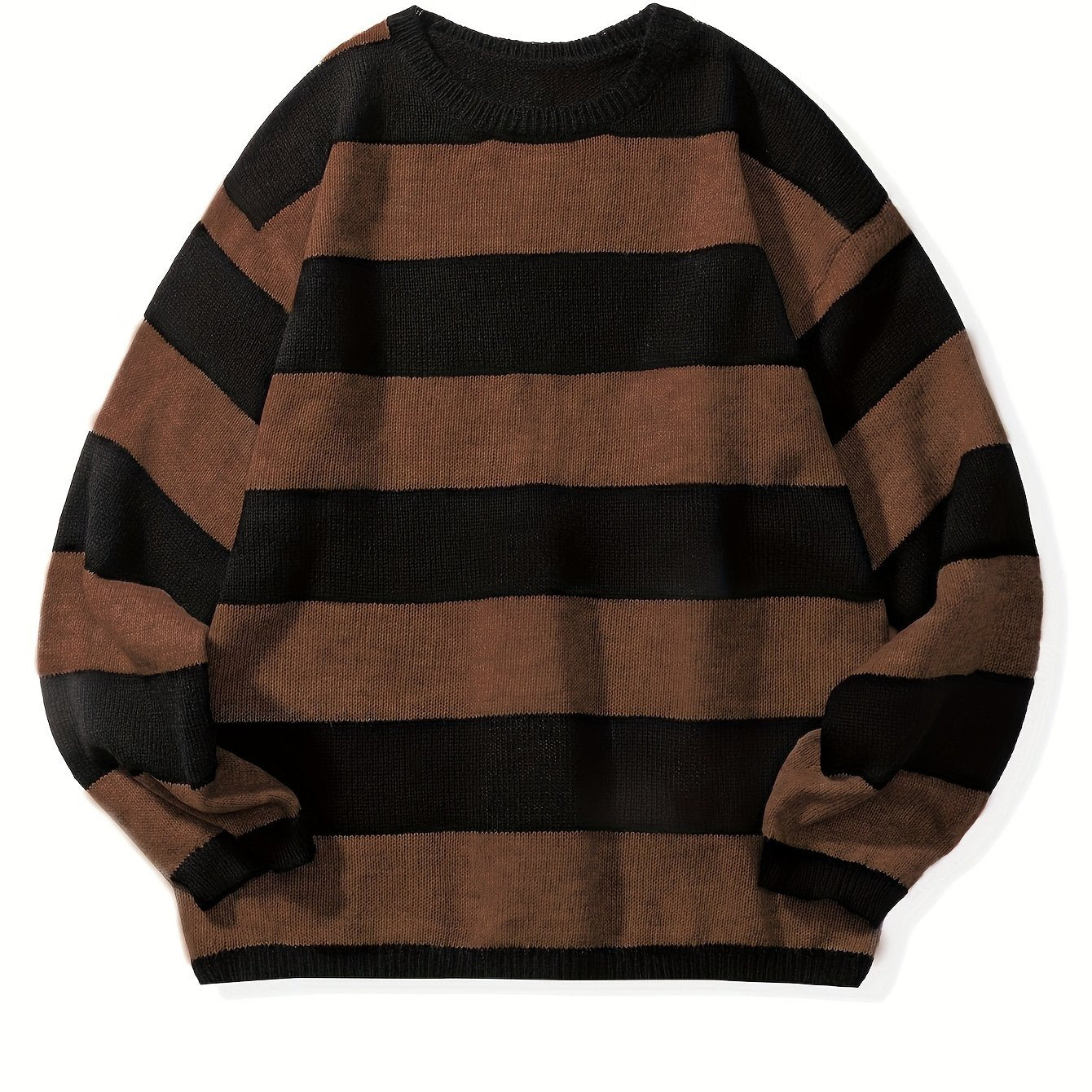 Men's Striped Pullover Sweater, Spring/Autumn Thin Polyester Knit, Round Neck, Stretchy Fabric, Regular Fit