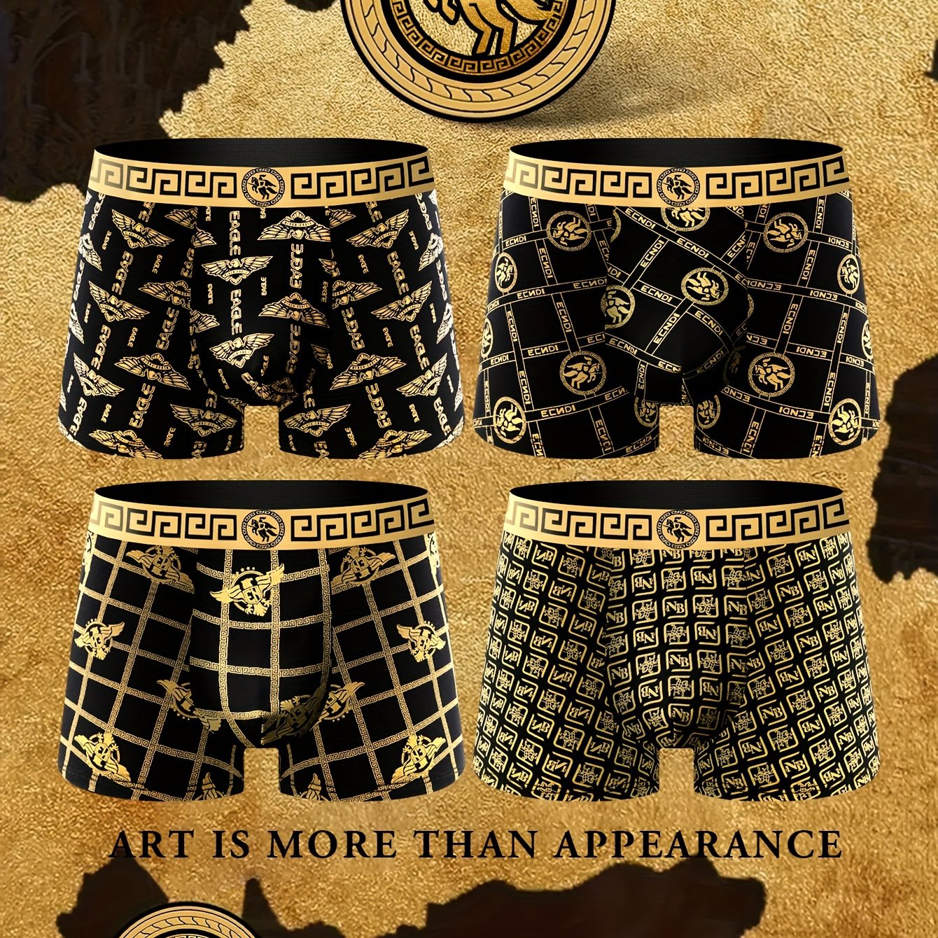 4 pairs of stylish and uniquely printed men's boxer shorts, suitable for sports and casual wear, featuring breathable, soft, and comfortable fabric.