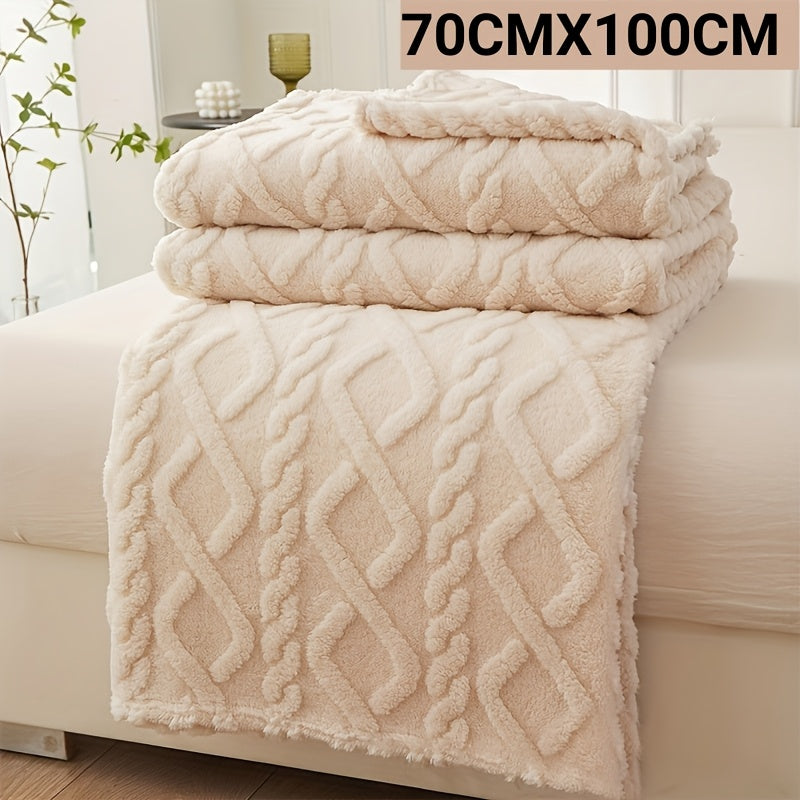 Hand Wash Only Lamb Fleece Blanket with Non-woven Coral Fleece Plush Thick Warm 3D Geometric-Pattern - Soft Cozy Flannel Throw Perfect for All Seasons. Featuring Contemporary Style Multifunctional design for Bed, Couch, or Travel. Made of 100% Polyester.