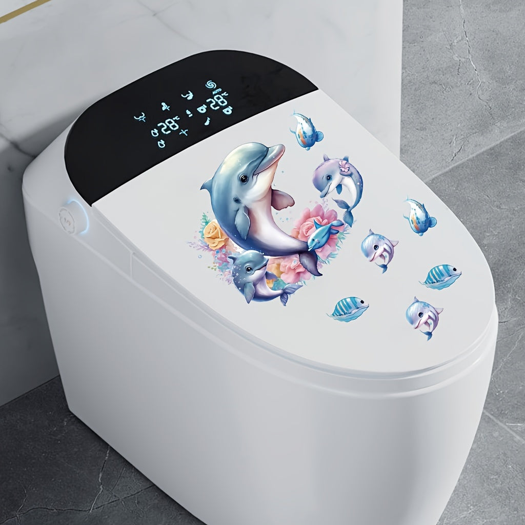 Ocean Series Toilet Sticker Set: Includes lid decal, tank sticker, and wall sticker for restroom renovation. Self-adhesive, removable decals for home decoration. Aesthetic and essential funny items.