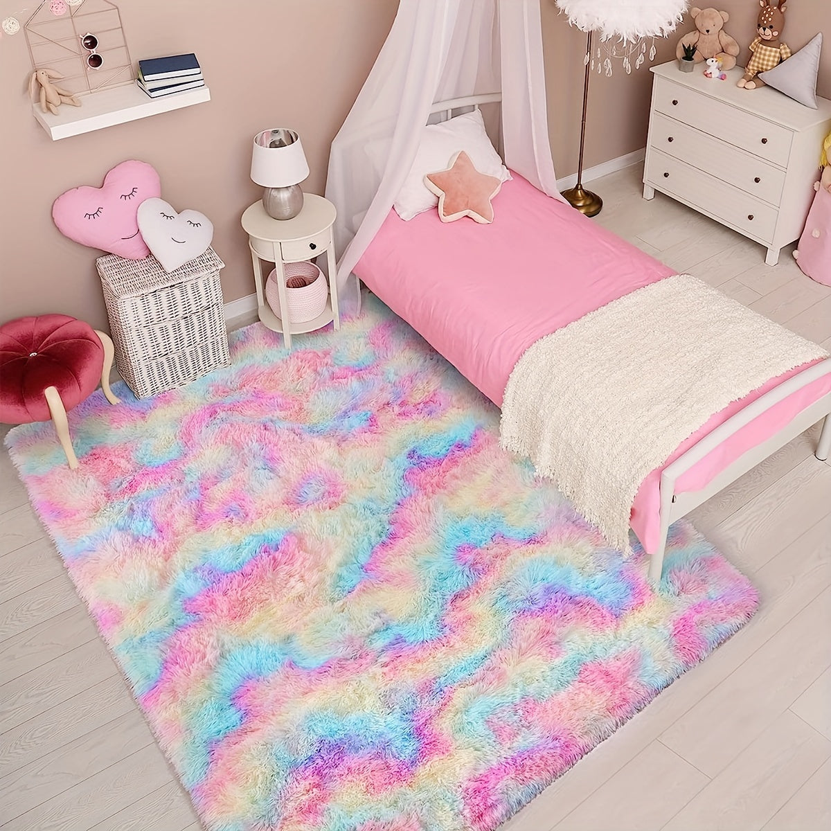 Super soft plush area rugs, perfect for living rooms and bedrooms. These shaggy rugs are fluffy and cozy, great for adding a touch of modern style to your home. Ideal for teens' bedrooms, dorms, or any room that needs a little extra warmth and comfort.