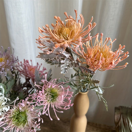 1 lifelike artificial chrysanthemum with 2 blooms - ideal for weddings, engagements, and home decor. Perfect for tabletops and photography props.