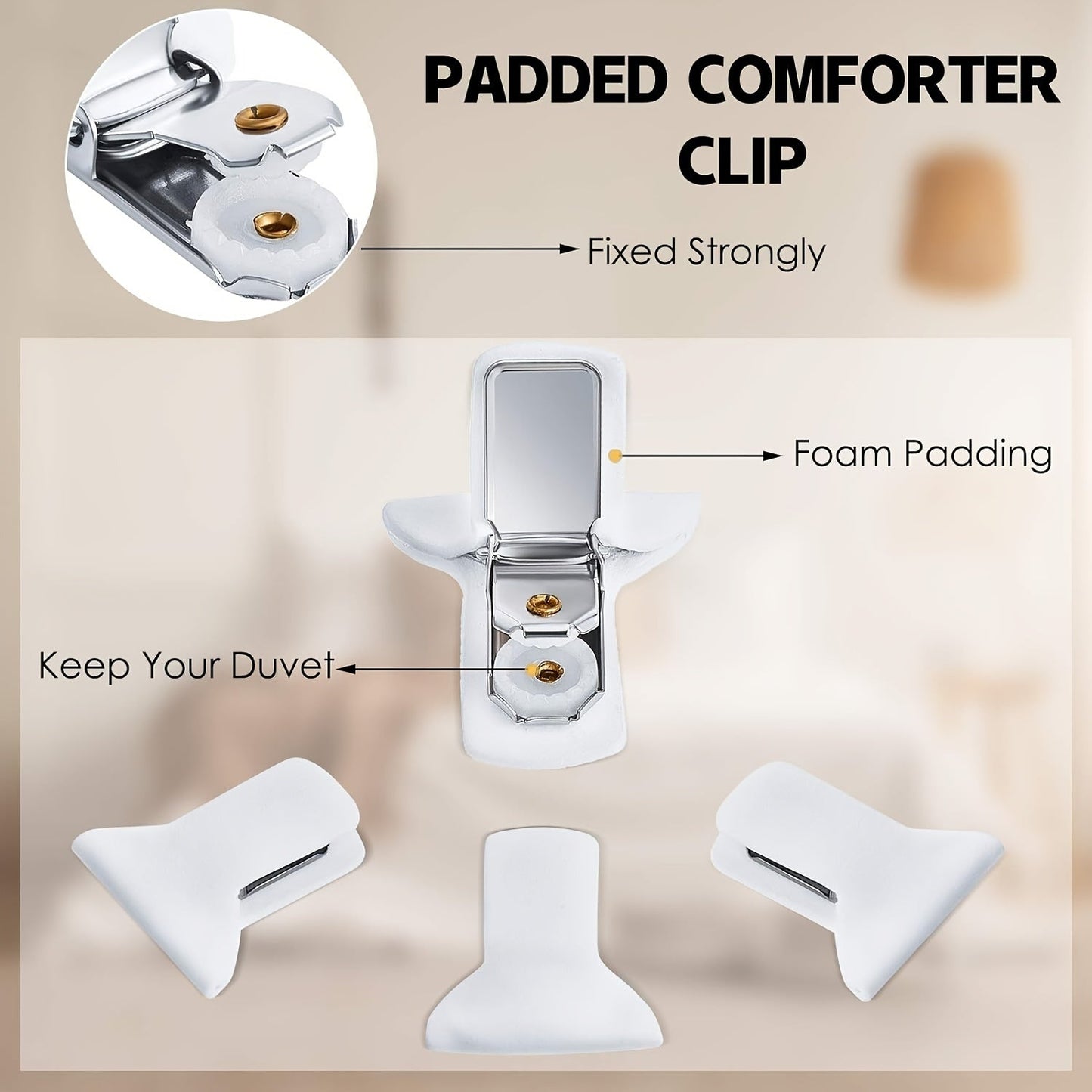 Set of 4 Comforter Clips for Non-Slip Duvet Fastening, Hand Washable, Multipurpose Bedding Grips for Home Application