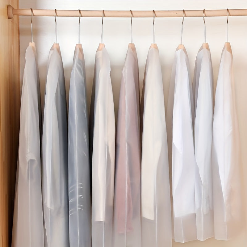 White Hanging Garment Bags (5 pieces) - Dustproof, Washable, and Zipperless covers for Clothing Storage, Transparent and Waterproof.