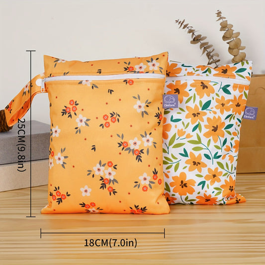 Elinfant 2-piece Waterproof Diaper Bags with Zipper - Featuring Wet/Dry Separation, Multipurpose Travel & Gym Bag with Adorable Flower Print